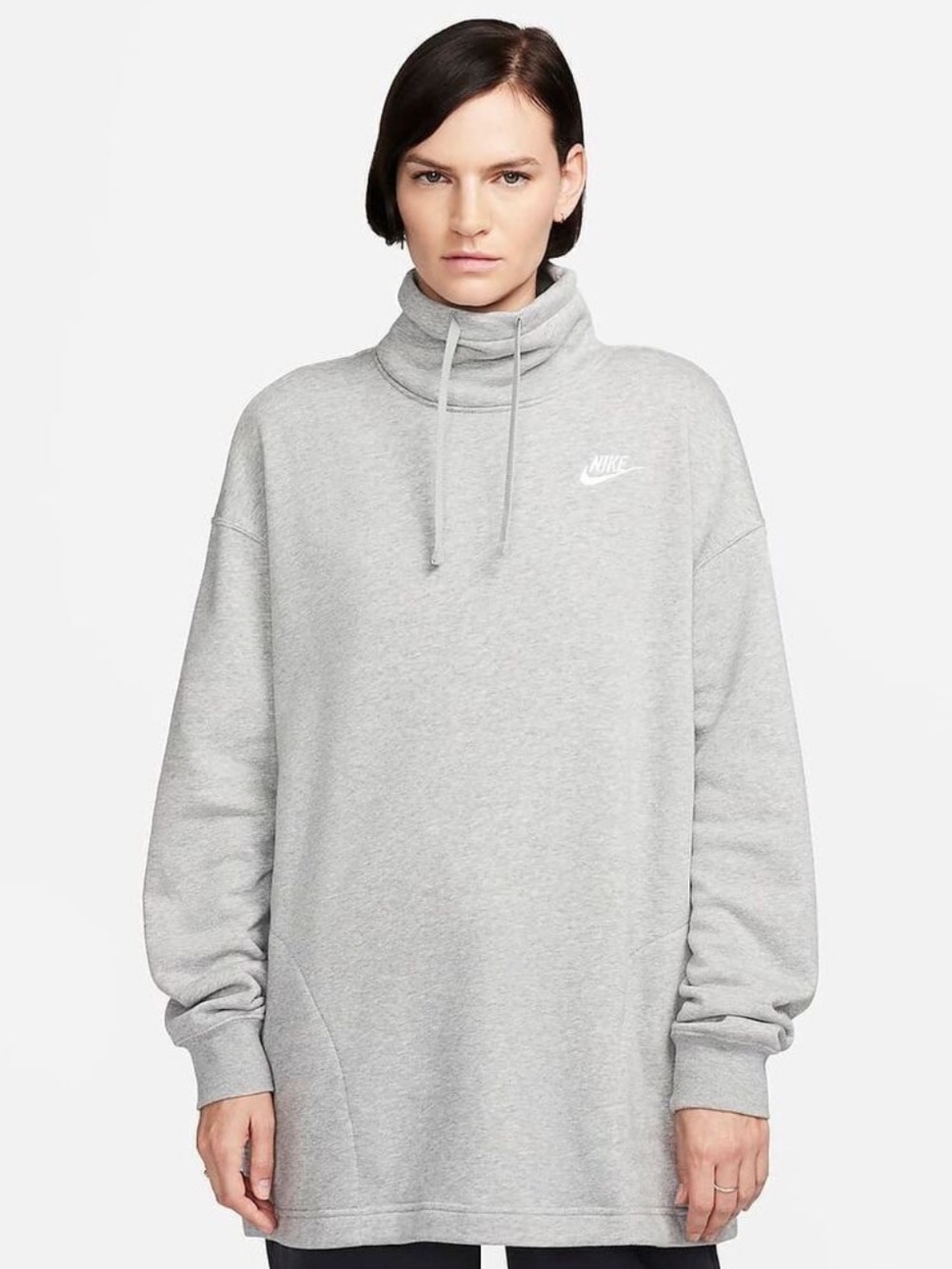 Women’s Nike Club Fleece Light Gray Funnel Neck Pullover Sweatshirt